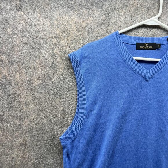 Bugatchi Sweater Men Large Blue V Neck Pullover Fleece Silk Cotton Sleeveless - Picture 5 of 11